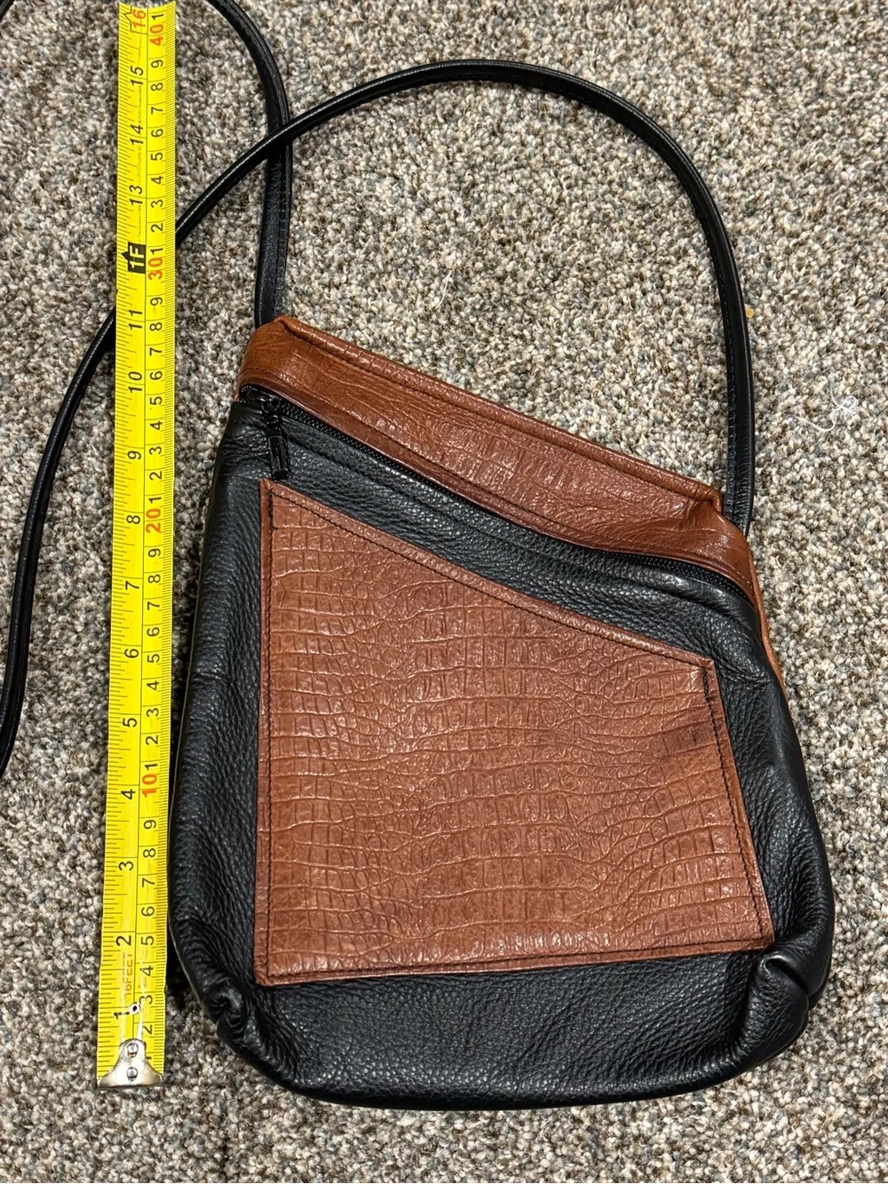 Thomas Leathers: Two-Tone Brown and Black Leather Crossbody Bag